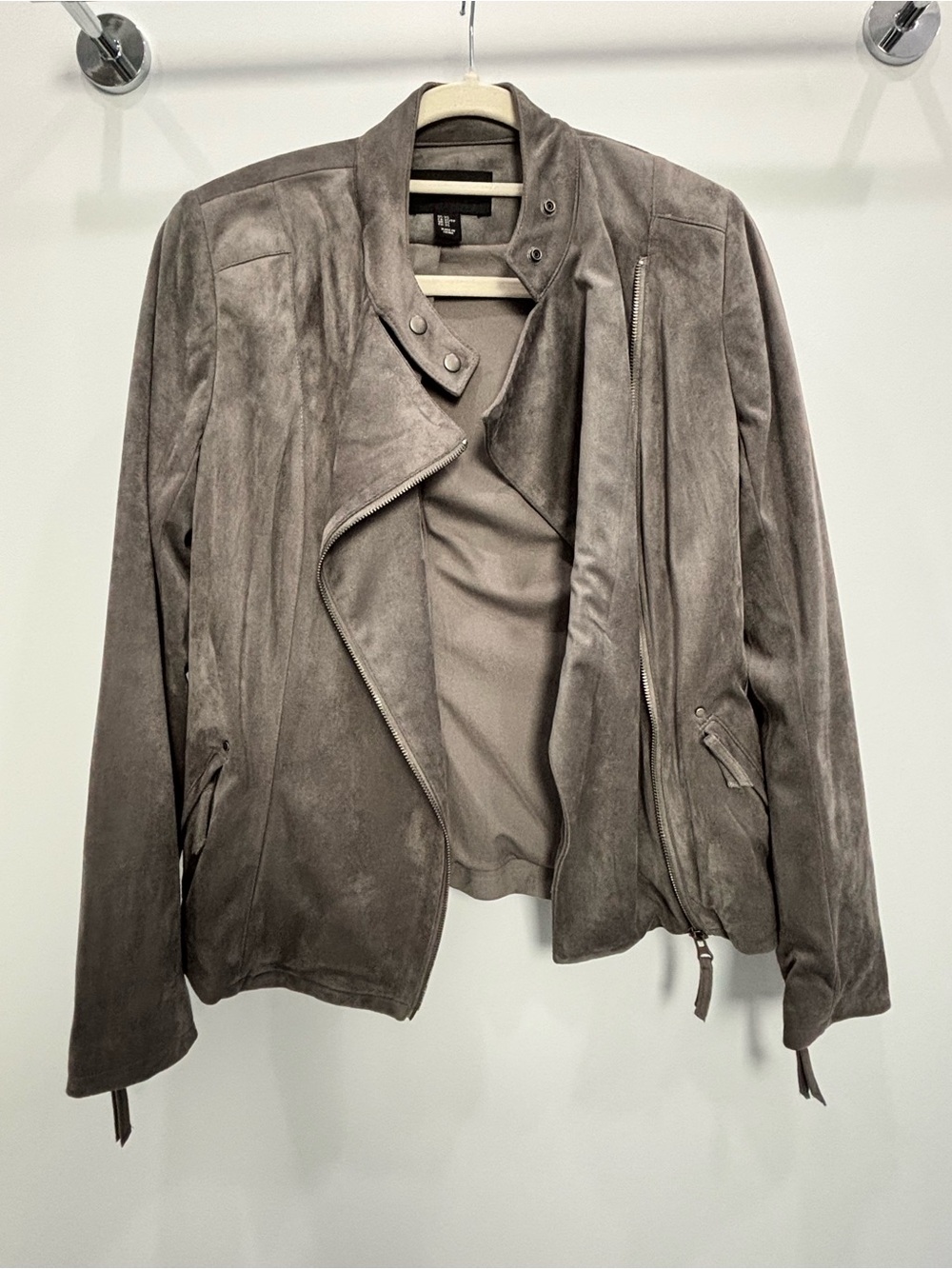 Adrienne Vittadini Gray Suede Asymmetrical Moto Jacket
